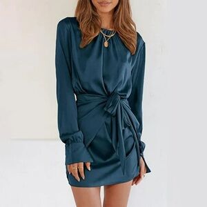 Midnight Blue Women’s Long Sleeve Faux Wrap Dress NWT